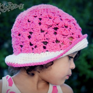 Lacey Flower Sun Hat CROCHET PATTERN instant download - with cloche, ruffled, and bucket brim