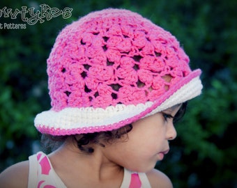 Lacey Flower Sun Hat CROCHET PATTERN instant download - with cloche, ruffled, and bucket brim