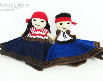 Pirate Matey Lovey CROCHET PATTERN instant download - blankey, blankie, security blanket