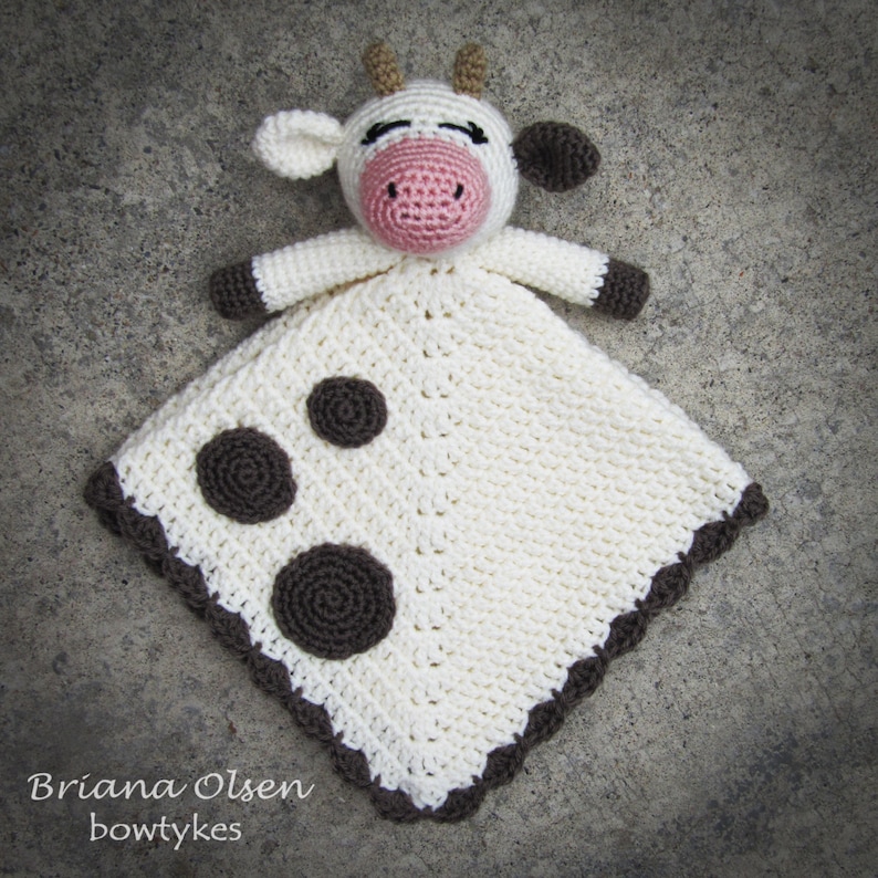 Cow Lovey CROCHET PATTERN instant download blankey, blankie, security blanket image 1