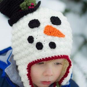 Hollyday Snowman Earflap Hat CROCHET PATTERN instant download image 2