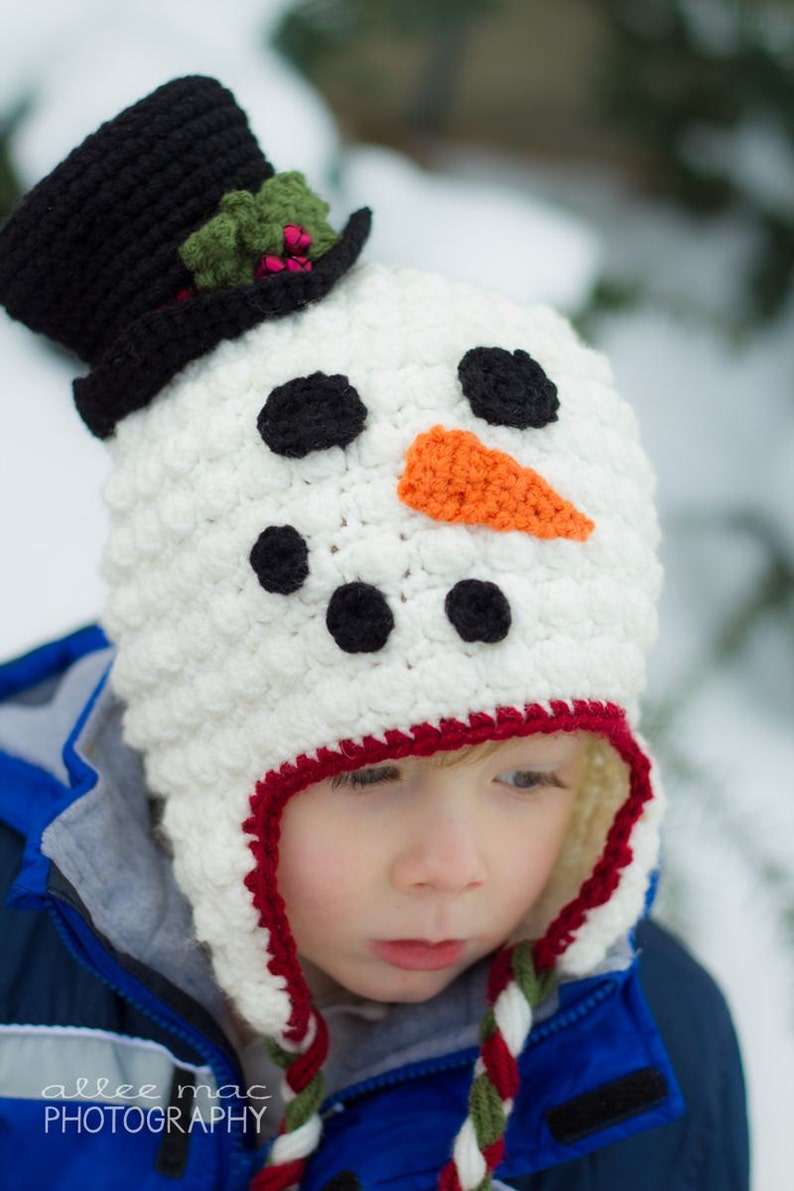 Hollyday Snowman Earflap Hat CROCHET PATTERN instant download image 2