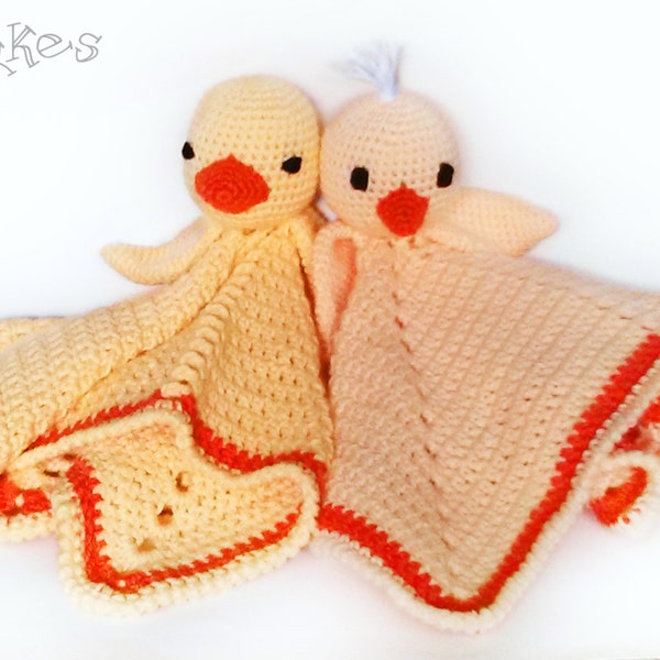 Chick and Duck Lovey CROCHET PATTERN instant download - blankey, blankie, security blanket