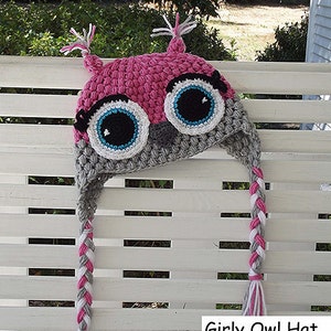 Hooty Owl Hat CROCHET PATTERN instant download with sleepy, plain eyes, and eyelashes image 3