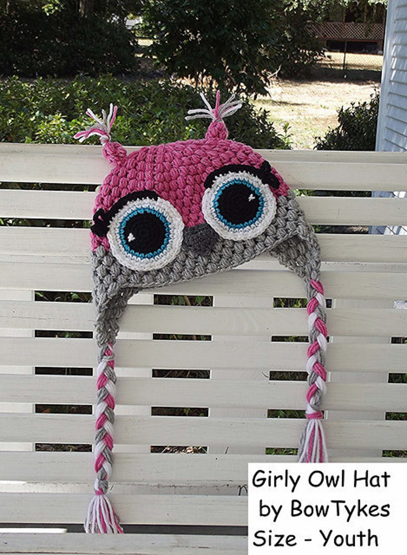 Hooty Owl Hat CROCHET PATTERN instant download with sleepy, plain eyes, and eyelashes image 3