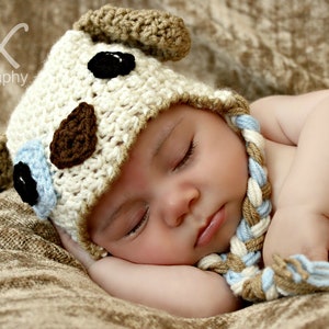 Patchy Puppy Earflap Hat CROCHET PATTERN instant download dog beanie image 1
