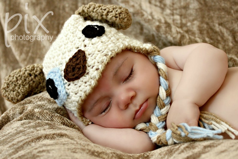 Patchy Puppy Earflap Hat CROCHET PATTERN instant download dog beanie image 1