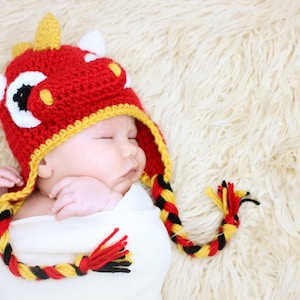 Dragon Earflap Hat CROCHET PATTERN instant download or dinosaur