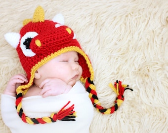 Dragon Earflap Hat CROCHET PATTERN instant download or dinosaur