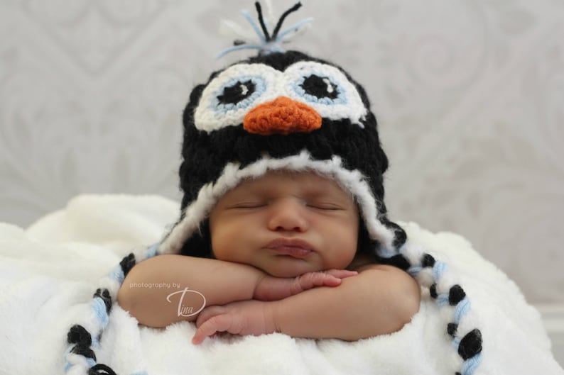 Penguin Earflap Hat CROCHET PATTERN instant download image 1