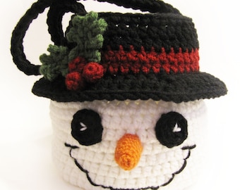 Snowman Basket CROCHET PATTERN instant download - bag bowl