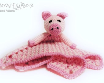 Piggy Lovey CROCHET PATTERN instant download - pig  blankey, blankie, security blanket