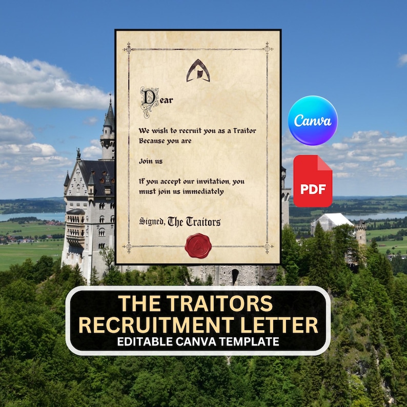 The Traitors Recruitment Letter Printable | Canva Template | Murder ...