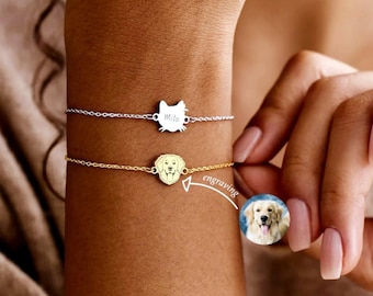 Personalisiertes Haustier Armband - Personalisierter Haustier Schmuck, Haustier-Gedenkarmband, Gold oder Silber, Bis zu 3 Haustiere