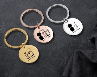 Personalisierter Paar-Schlüsselanhänger mit Namen, individuell graviertes Schlüsselringgeschenk für Sie und Ihn, Geschenk zum Jahrestag, Edelstahl-Schlüsselanhänger