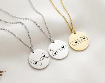 Personalisierte Halskette Land Zwei-Haus-Halskette Ferngeschenk Personalisierte Halskette Geschenk Landkarte Geschenk Personalisierter Valentinstag