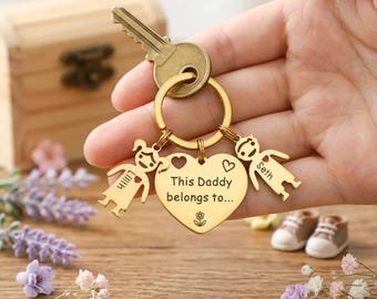 Personalisierter Mama Papa Schlüsselanhänger mit Namen für Kinder, Benutzerdefinierte Familien Schlüsselanhänger - Junge & Mädchen Anhänger - Geschenk für Mama, Geschenk für Papa, Familien Schmuck