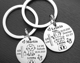 Personalisierte Baby Geburt Schlüsselbund, benutzerdefinierte Neugeborenen Statistik Schlüsselring, Name Datum Gewicht Höhe Zeit, neue Mutter Geschenk, neue Papa Geschenk