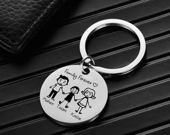 Personalisierte Familie Schlüsselanhänger, benutzerdefinierte Familie Schlüsselanhänger mit Namen, Edelstahl Geschenk für Mama Papa, Jubiläumsgeschenk