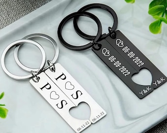 Paar-Schlüsselbund-Set, Split-Herz-Schlüsselanhänger für Paare, personalisierter Schlüsselring für Sie und Ihn, Jahrestagsgeschenk, Fernpaargeschenk