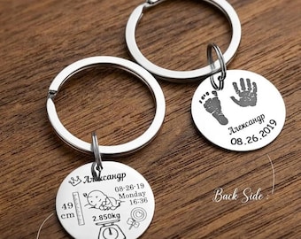 Personalisierte Baby Geburt Schlüsselbund, benutzerdefinierte Neugeborenen Statistik Schlüsselring, Name Datum Gewicht Höhe Zeit, neue Mutter Geschenk, neue Papa Geschenk
