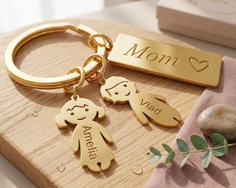 Personalisierter Mama Papa Schlüsselanhänger mit Namen für Kinder, Benutzerdefinierte Familien Schlüsselanhänger - Junge & Mädchen Anhänger - Geschenk für Mama, Geschenk für Papa, Familien Schmuck