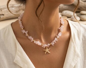 Seestern Muschel Halskette, Strand Choker Halskette, weiße Perlen Küsten Schmuck, Ozean inspiriert Halskette, Sommer Strand Accessoire, Geschenk für sie