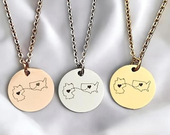 Personalisierte Halskette Land Zwei-Haus-Halskette Ferngeschenk Personalisierte Halskette Geschenk Landkarte Geschenk Personalisierter Valentinstag