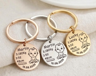 Personalisierte Baby Geburt Schlüsselbund, benutzerdefinierte Neugeborenen Statistik Schlüsselring, Name Datum Gewicht Höhe Zeit, neue Mutter Geschenk, neue Papa Geschenk