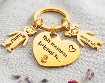 Personalisierter Mama Papa Schlüsselanhänger mit Namen für Kinder, Benutzerdefinierte Familien Schlüsselanhänger - Junge & Mädchen Anhänger - Geschenk für Mama, Geschenk für Papa, Familien Schmuck