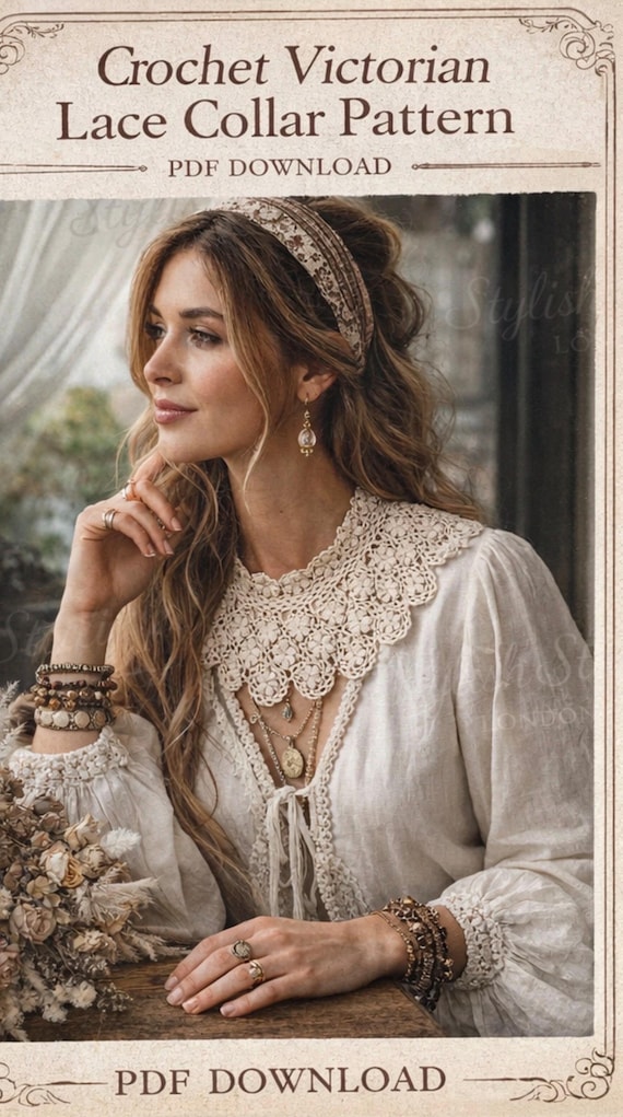 Victorian Crochet Collar Pattern | Antique Lace Motif (Digital Download)