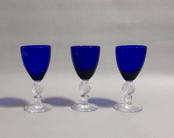 Antika Morgantown Golfboll Ritz Blå Vinglas – Set om 3, Vintage Kobolt Elegant Glas, 85 g Glas