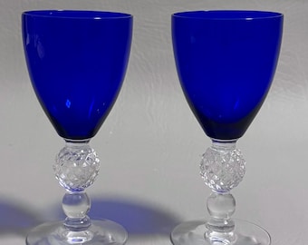 Antique Morgantown Golf Ball Ritz Blue Wine Glasses – Pair of 2, Vintage Cobalt Elegant Glass, 3 oz Stemware