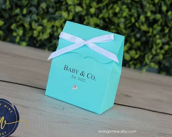 Light Teal Aqua Custom Favor Bags | Custom Printing | Assembly Required | Designer Inspired Baby & Co Bride Bridal Shower