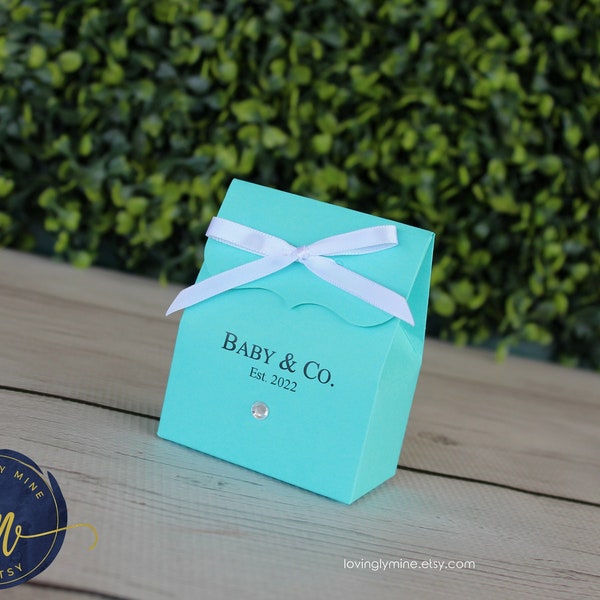 Light Teal Aqua Custom Favor Bags | Custom Printing | Assembly Required | Designer Inspired Baby & Co Bride Bridal Shower