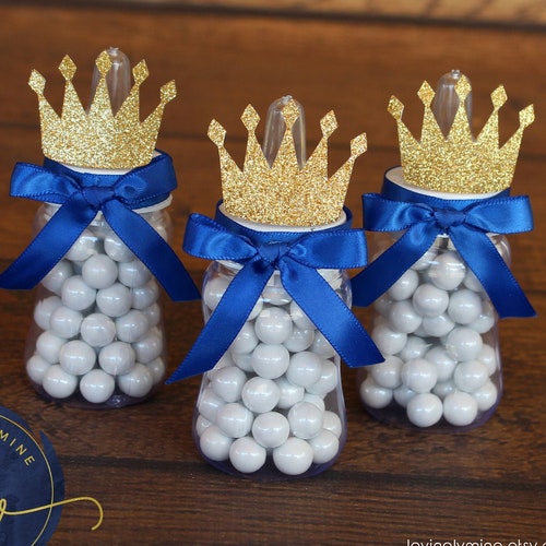 Little Prince Baby Bottle Favors in Royal Blue & Glitter Gold - Etsy