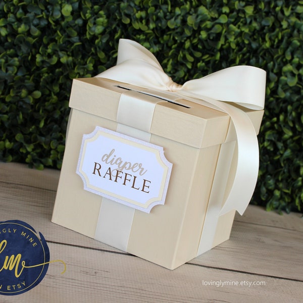 Mini Game Card Box | 6 x 6 x 6 inches Game Box with Slot in Ivory with Ivory and Glitter White | Bridal Shower | Baby Shower