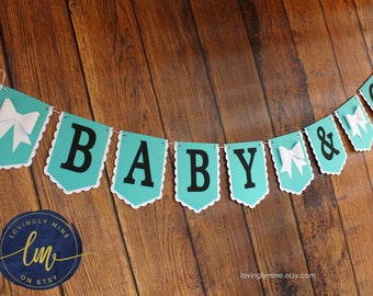 Deluxe Baby & Co Banner Sign in Light Teal, Black and White - Baby Shower Banner, Additional Banners Available