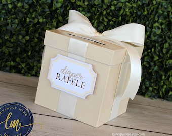 Mini Game Card Box | 6 x 6 x 6 inches Game Box with Slot in Ivory with Ivory and Glitter White | Bridal Shower | Baby Shower