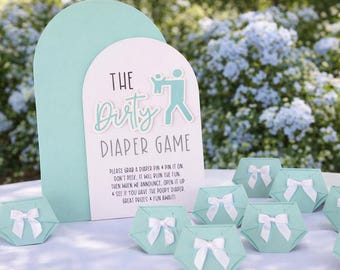 Baby Shower Dirty Diaper Game in Baby Blue and White, Additional Colors Available, Gender Reveal Games, Boho Bohemian, Boy Baby Shower