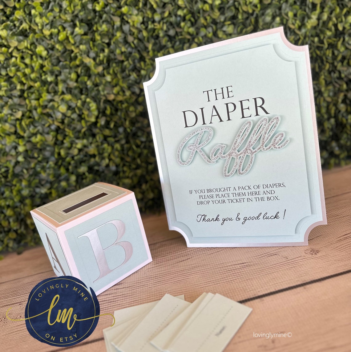 Diaper Raffle Game Kit With Sign Mini Card Box in Light Baby Blue ...