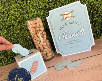 How Many Peanuts Game Kit Frame Baby Blue, Brown & White, Baby Shower, Gender Reveal Event Games