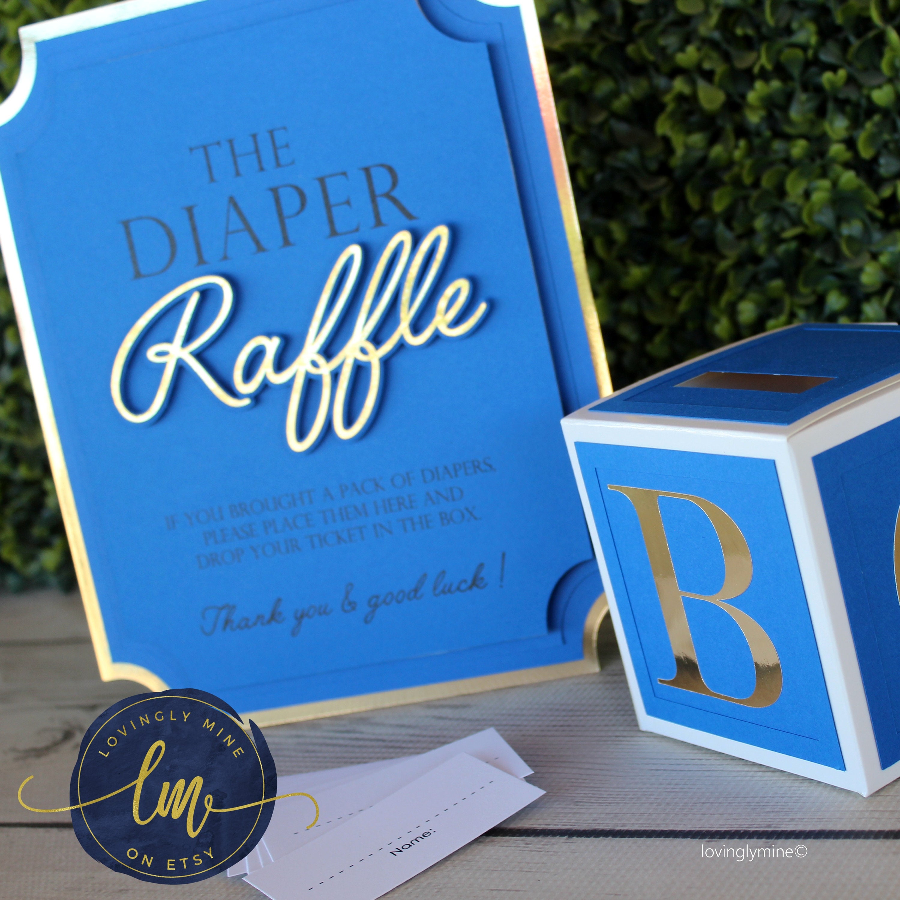 Diaper Raffle Game Kit With Sign and Mini Card Box in Royal Blue and ...