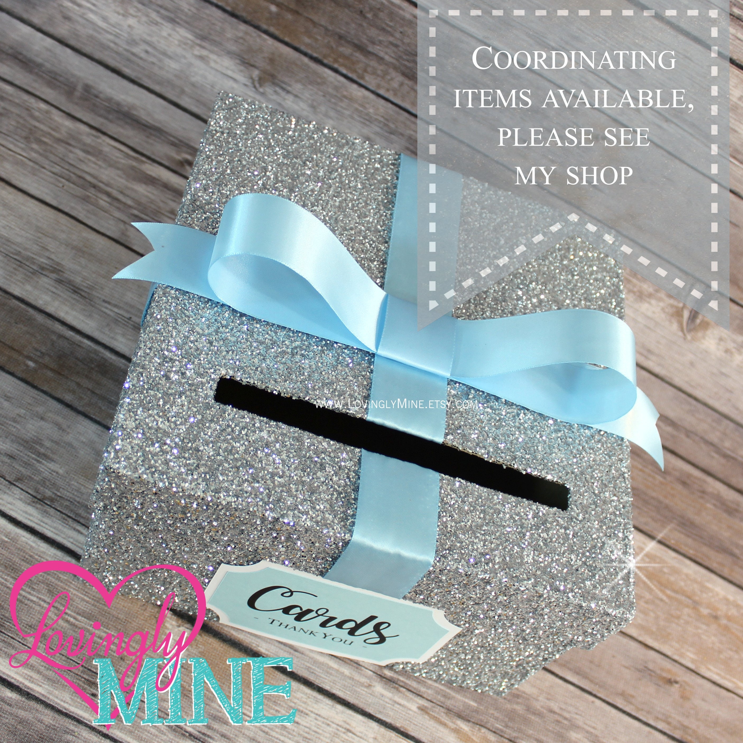 Card Box Glitter Silver & Baby Blue Gift Money Box for Any Etsy