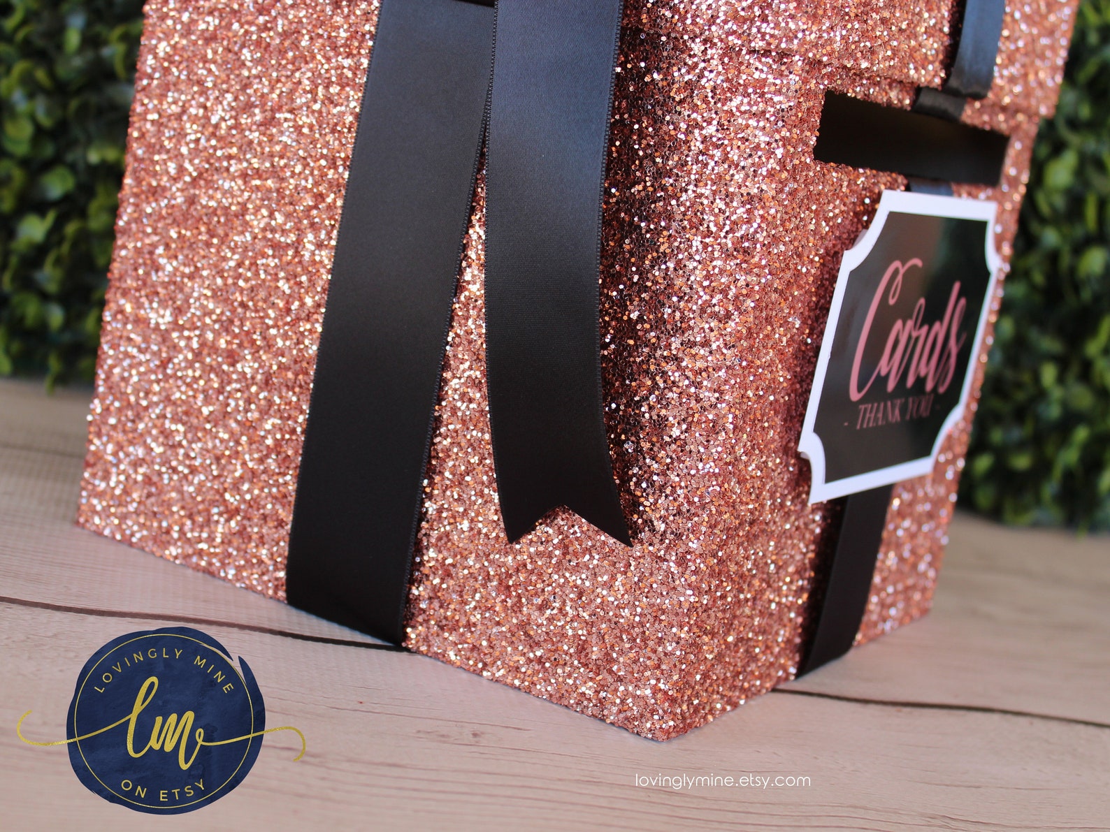 8 X 8 X 8 Card Box Rose Gold Glitter & Black Gift Money Box Etsy