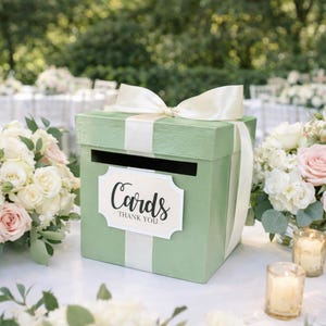 NEW Card Box with Sign Sage Green with Ivory, Gift Money Box for Any Event | Wedding | Bridal Shower | Birthday | Baby Shower, Graduation