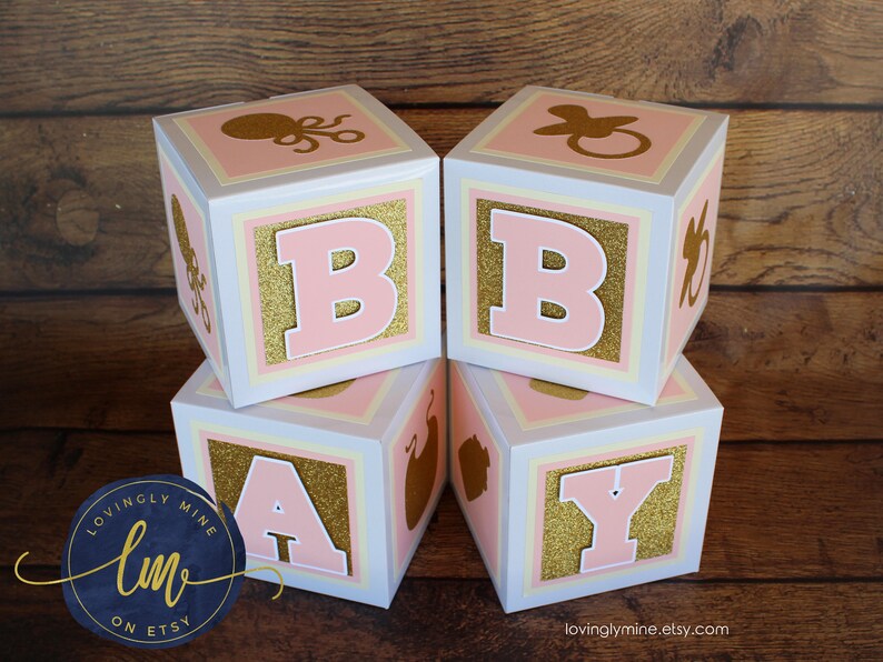 6 Inch Baby Block Decoration Glitter Gold Blush Pink and Etsy