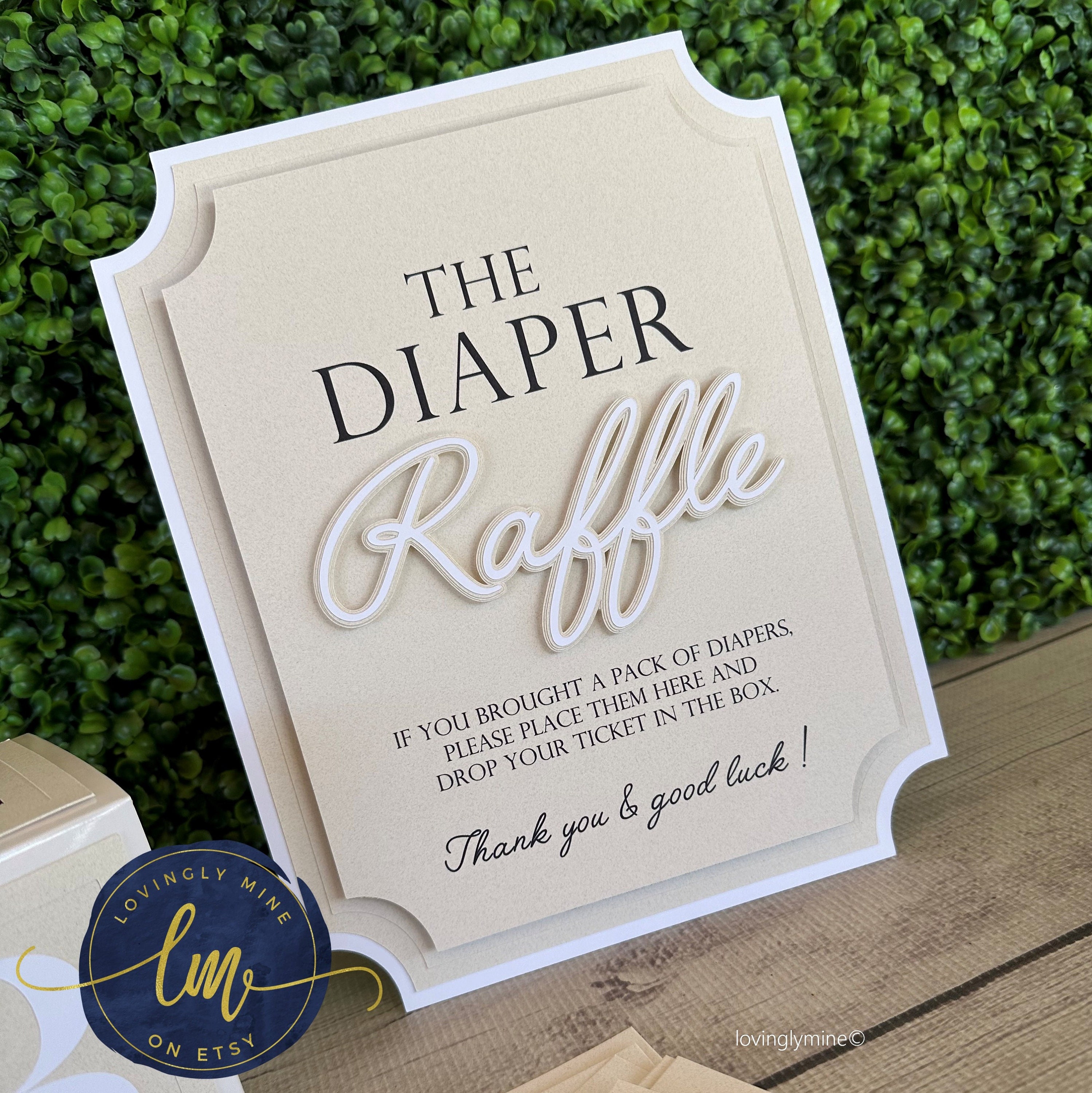 Diaper Raffle Game Kit With Sign and Mini Card Box in Sandstone and ...
