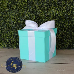 Mini Game Card Box 6 x 6 x 6 inches Game Box with Slot in Light Teal & White Bridal Shower Birthday Baby Shower Graduation image 4