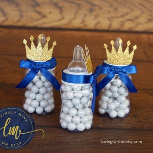 Little Prince Baby Bottle Favors in Royal Blue & Glitter Gold - Etsy